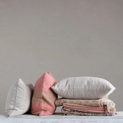 home decor near me, home decorations, home decor website, pink lumbar pillow, striped pillow, striped lumbar pillow, natural, colored lumbar pillow, home decor, simple pillows, vintage pillows, natural pillows, in stock, calla collective home, bedroom decor, living room decor, lounge seating