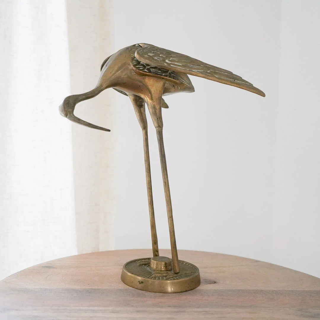Solid Brass Crane Sculpture Decor Calla Collective